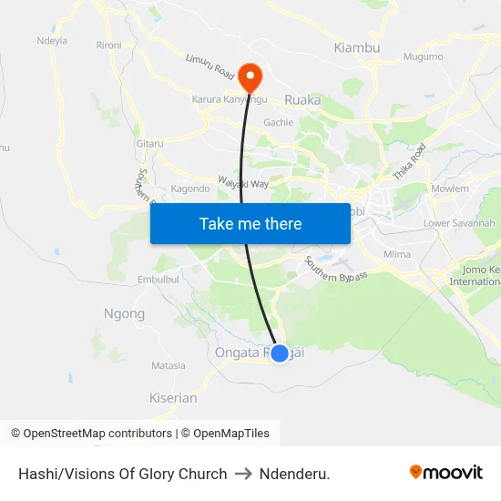 Hashi/Visions Of Glory Church to Ndenderu. map