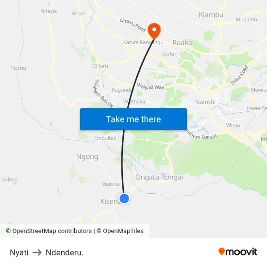 Nyati to Ndenderu. map