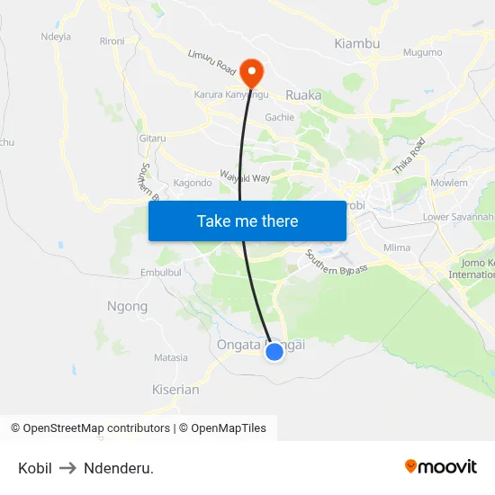 Kobil to Ndenderu. map