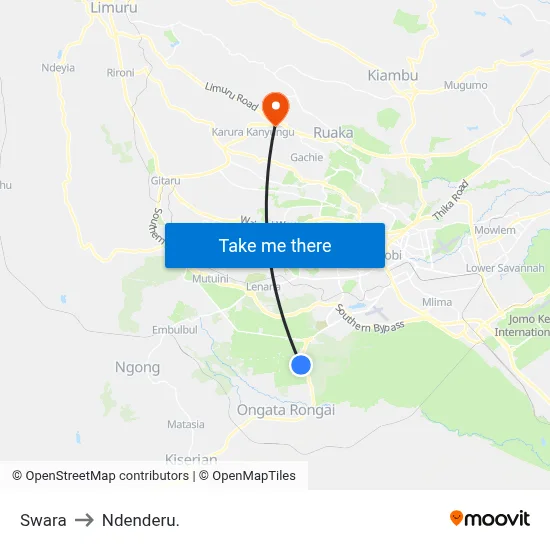 Swara to Ndenderu. map