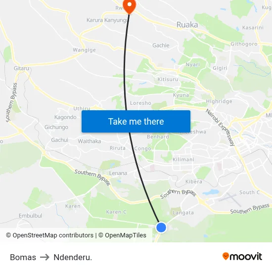 Bomas to Ndenderu. map