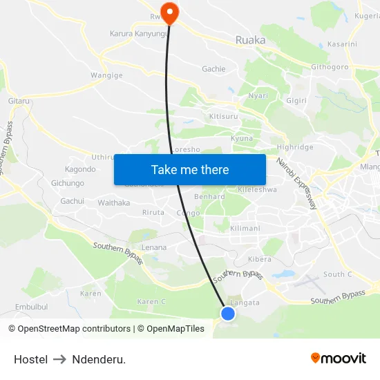 Hostel to Ndenderu. map