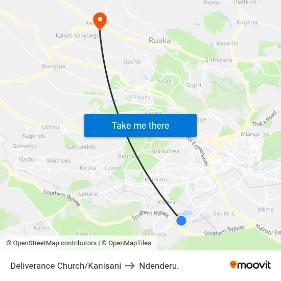 Deliverance Church/Kanisani to Ndenderu. map