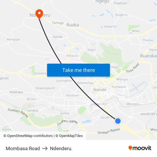 Mombasa Road to Ndenderu. map