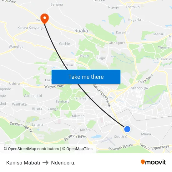Kanisa Mabati to Ndenderu. map