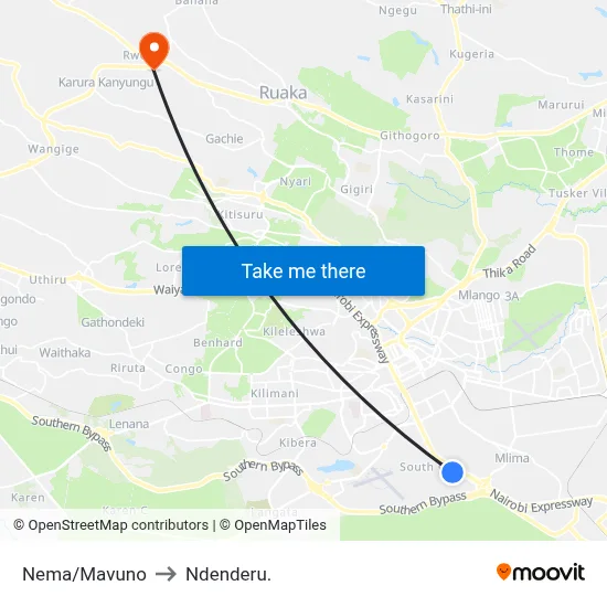 Nema/Mavuno to Ndenderu. map