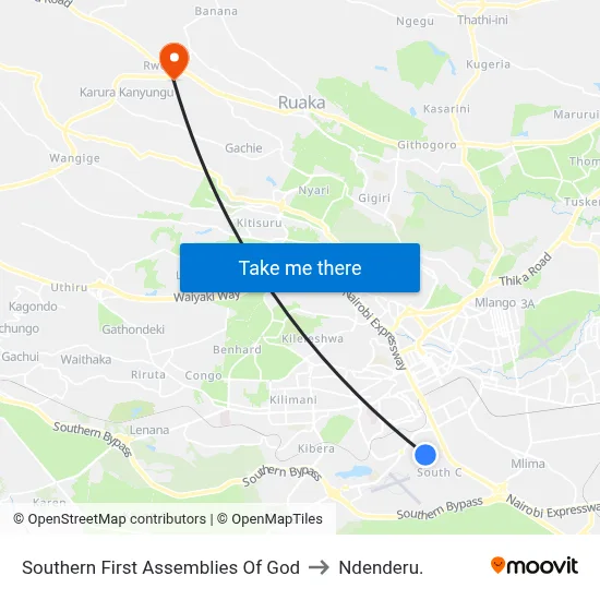 Southern First Assemblies Of God to Ndenderu. map