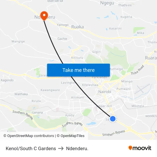 Kenol/South C Gardens to Ndenderu. map