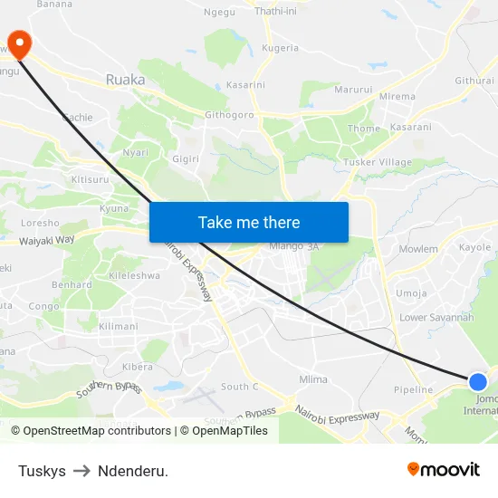 Tuskys to Ndenderu. map