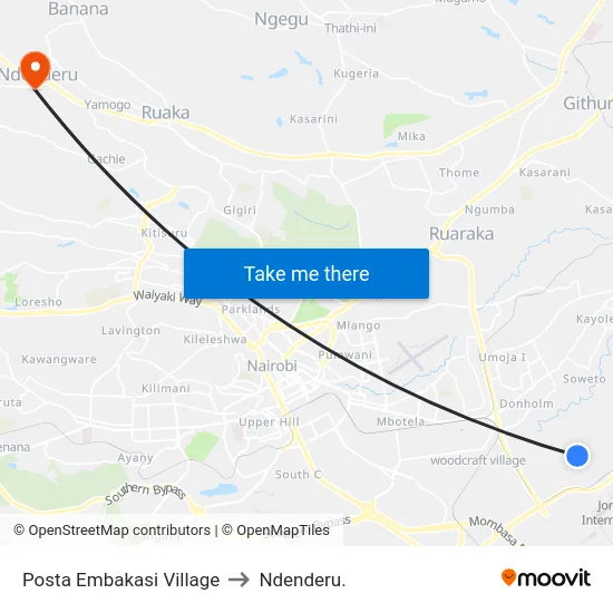 Posta Embakasi Village to Ndenderu. map
