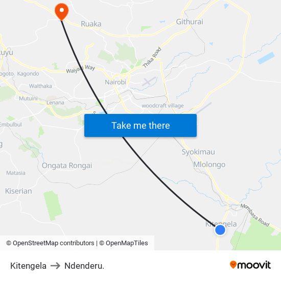 Kitengela to Ndenderu. map