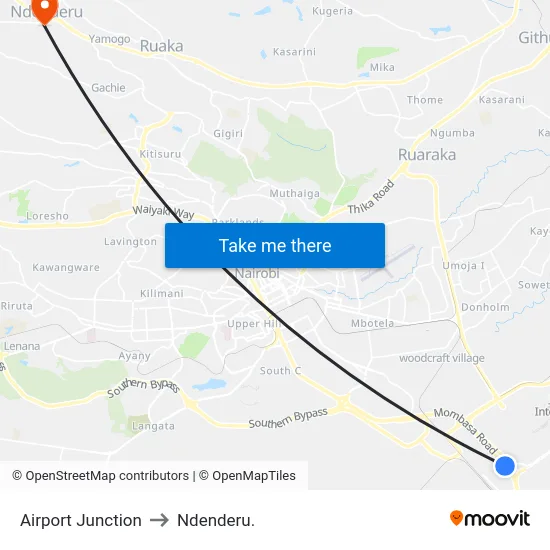 Airport Junction to Ndenderu. map