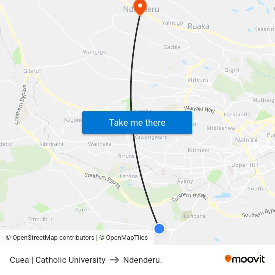 Cuea | Catholic University to Ndenderu. map