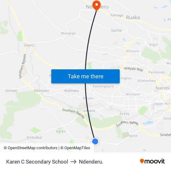 Karen C Secondary School to Ndenderu. map