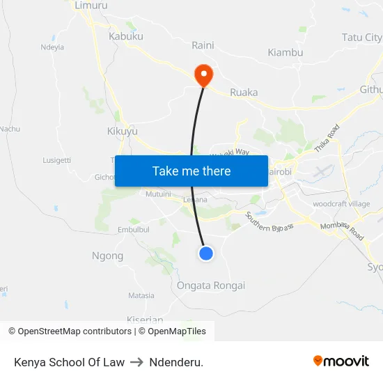Kenya School Of Law to Ndenderu. map