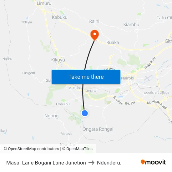 Masai Lane Bogani Lane Junction to Ndenderu. map