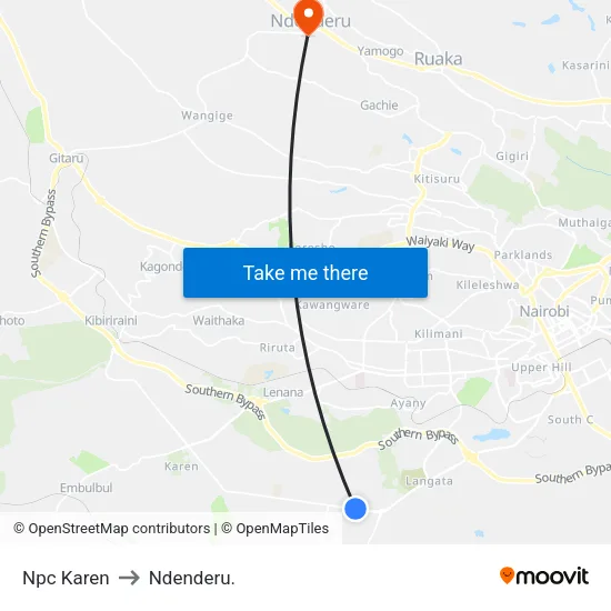 Npc Karen to Ndenderu. map