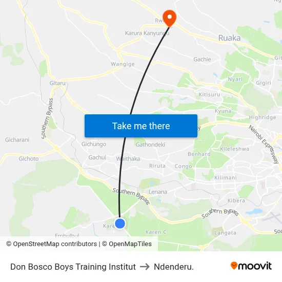 Don Bosco Boys Training Institut to Ndenderu. map