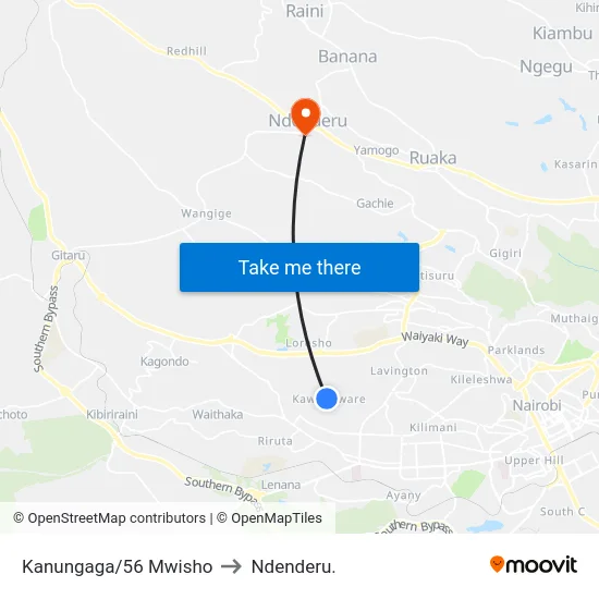 Kanungaga/56 Mwisho to Ndenderu. map