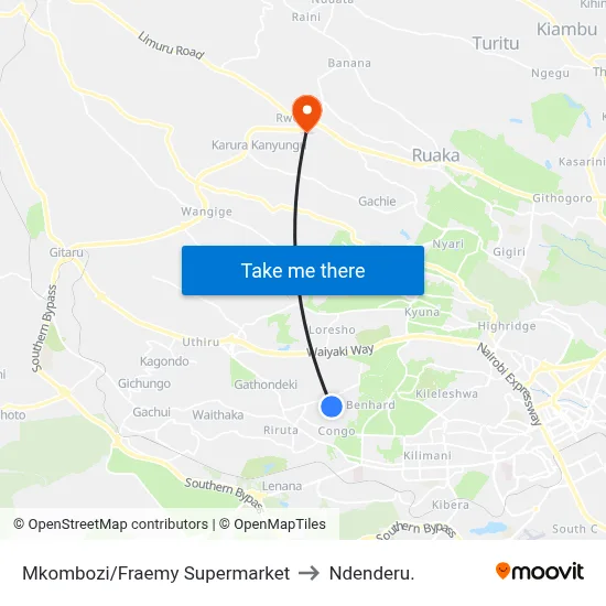 Mkombozi/Fraemy Supermarket to Ndenderu. map