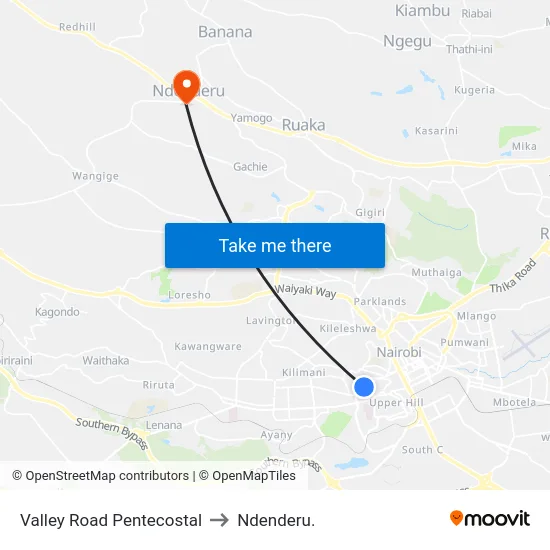 Valley Road Pentecostal to Ndenderu. map