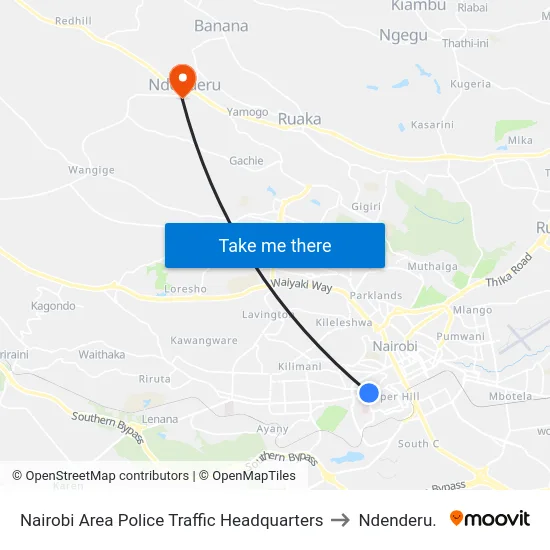 Nairobi Area Police Traffic Headquarters to Ndenderu. map