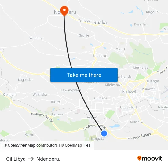 Oil Libya to Ndenderu. map