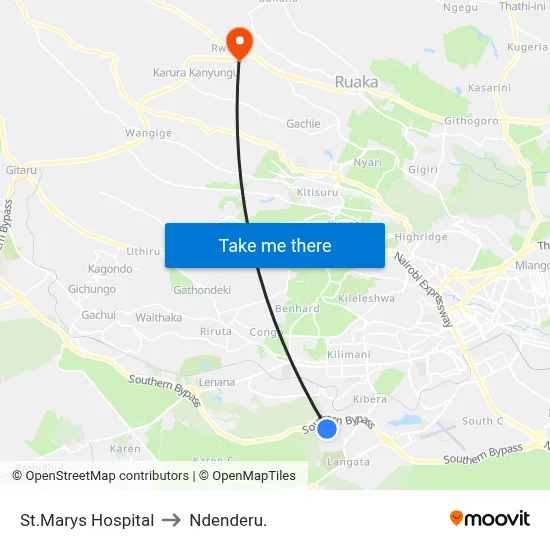St.Marys Hospital to Ndenderu. map