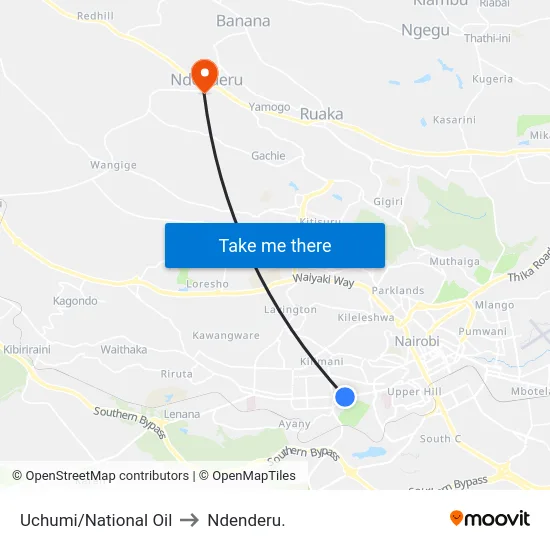 Uchumi/National Oil to Ndenderu. map