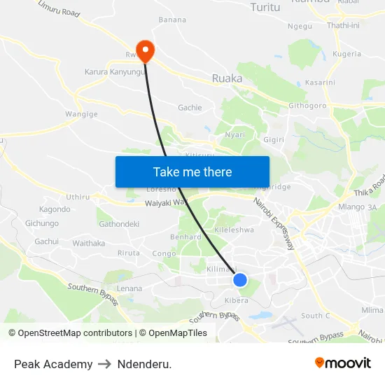 Peak Academy to Ndenderu. map
