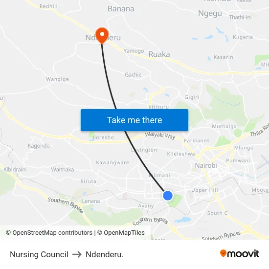 Nursing Council to Ndenderu. map