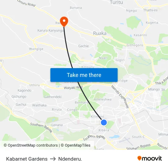 Kabarnet Gardens to Ndenderu. map