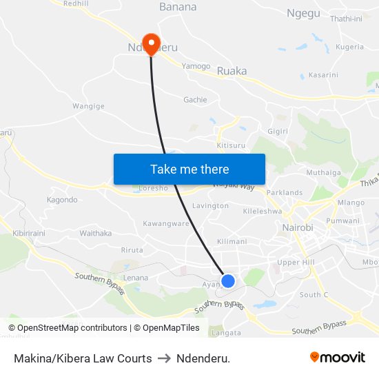Makina/Kibera Law Courts to Ndenderu. map