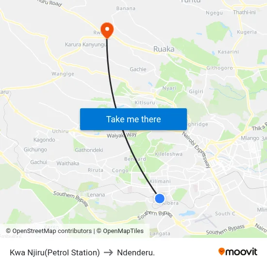 Kwa Njiru(Petrol Station) to Ndenderu. map
