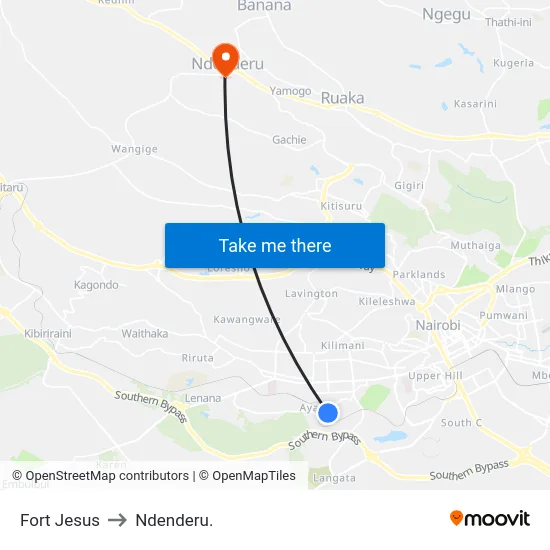 Fort Jesus to Ndenderu. map