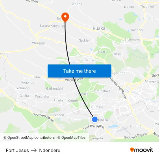 Fort Jesus to Ndenderu. map