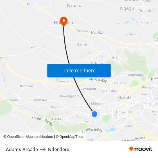 Adams Arcade to Ndenderu. map