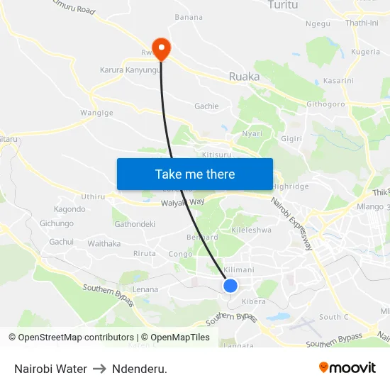 Nairobi Water to Ndenderu. map