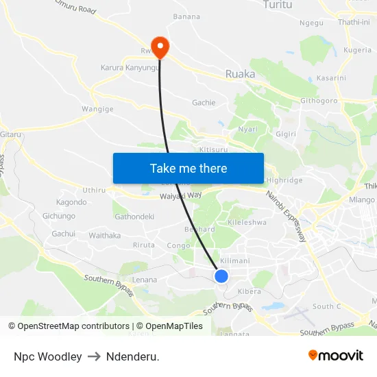 Npc Woodley to Ndenderu. map
