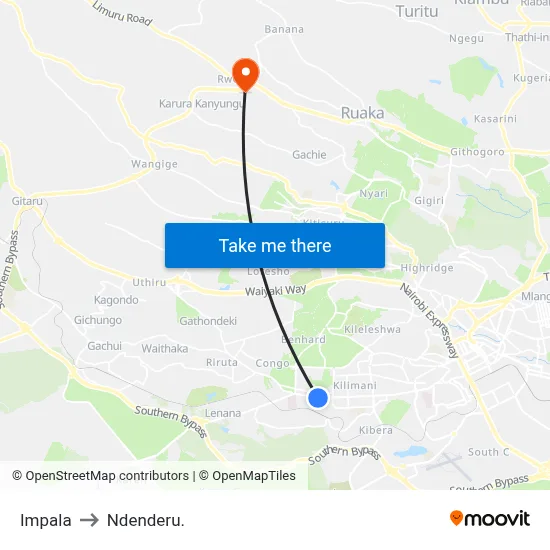 Impala to Ndenderu. map