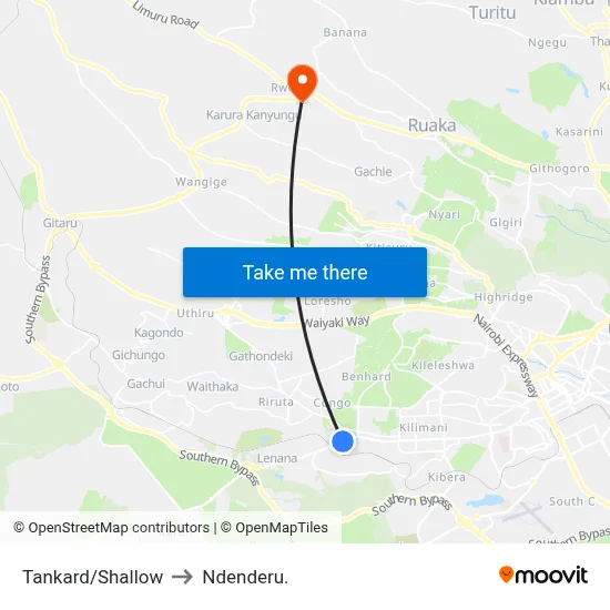 Tankard/Shallow to Ndenderu. map