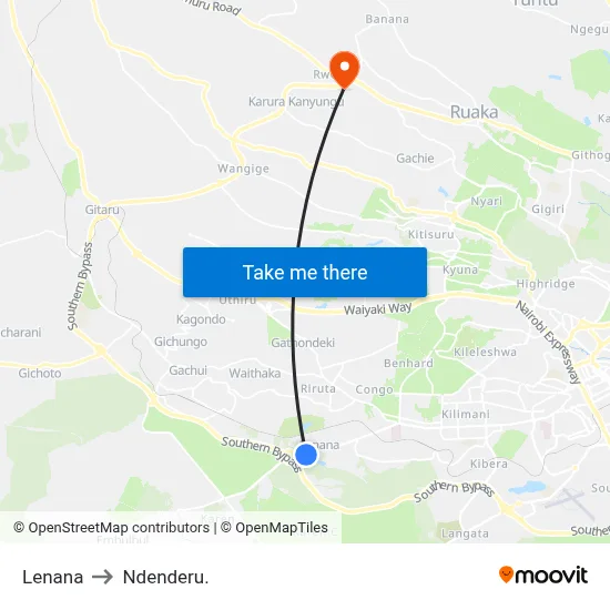 Lenana to Ndenderu. map