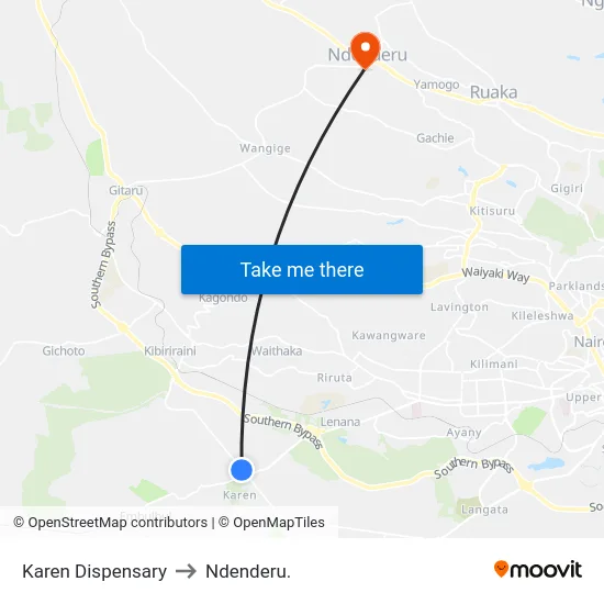 Karen Dispensary to Ndenderu. map