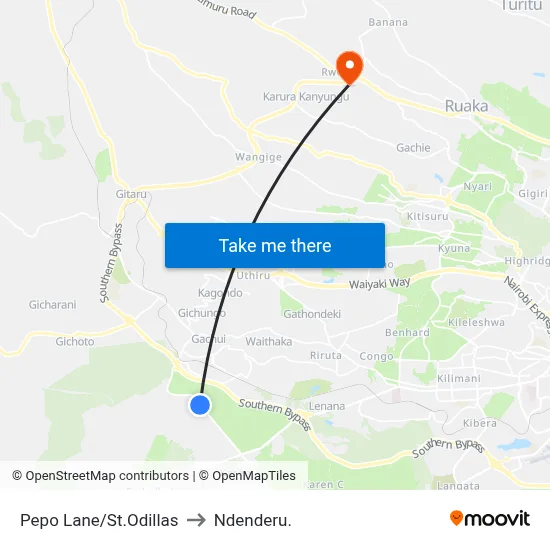 Pepo Lane/St.Odillas to Ndenderu. map