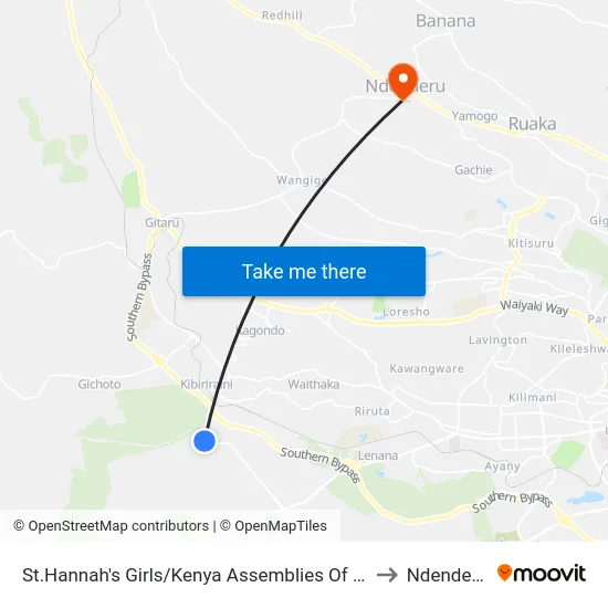 St.Hannah's Girls/Kenya Assemblies Of God to Ndenderu. map