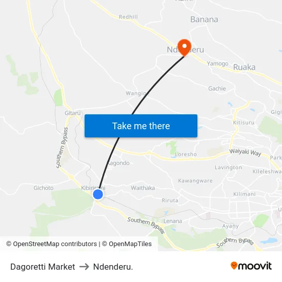 Dagoretti Market to Ndenderu. map