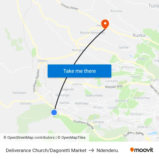 Deliverance Church/Dagoretti Market to Ndenderu. map