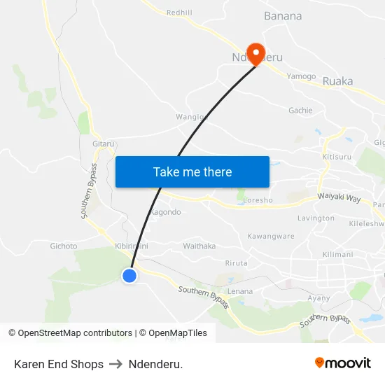 Karen End Shops to Ndenderu. map