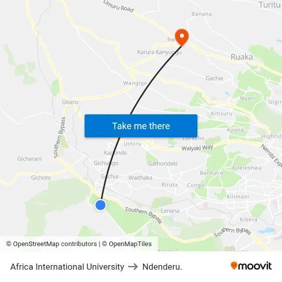 Africa International University to Ndenderu. map