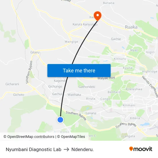 Nyumbani Diagnostic Lab to Ndenderu. map